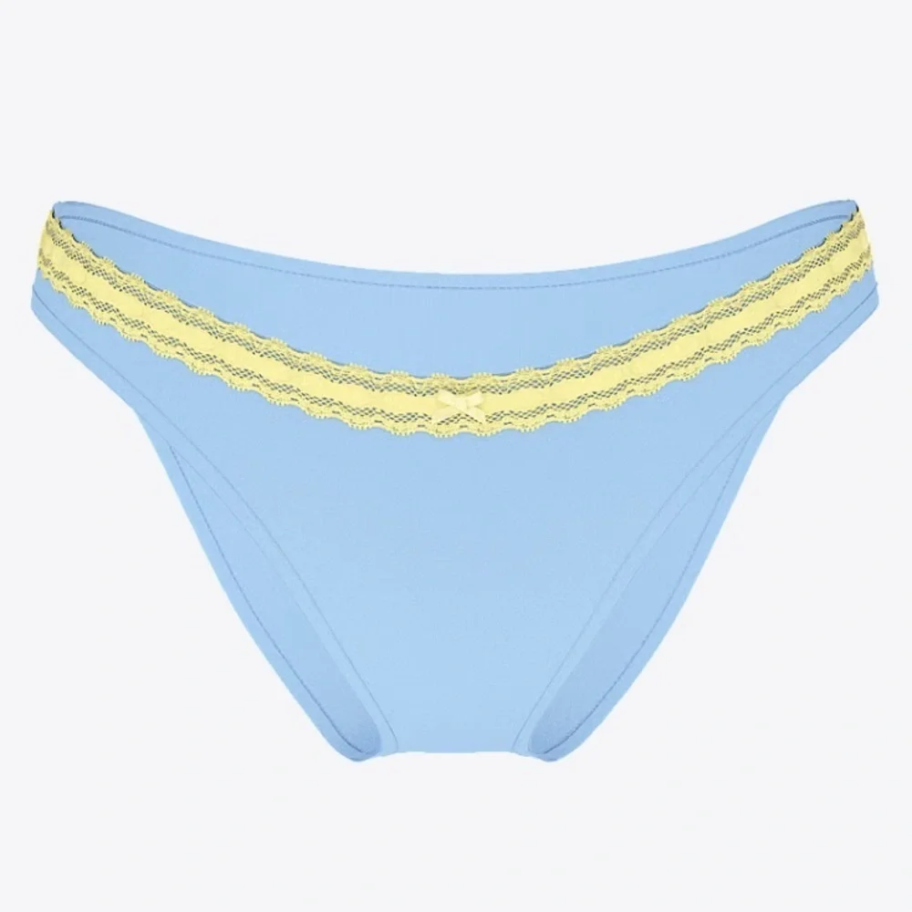 New! Frankie's Bikinis Blue golden hour Swim Bottom with Yellow Trim 1560